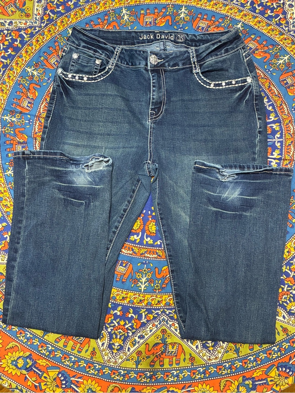 Jack David Woman’s Size 15 Bootcut Denim Mid Rise Embellished Rhinestone Jeans